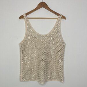 No tag - Zara - Textured, Beige & Silver,  Knit-feel,  Round Neck, Tank - Size M